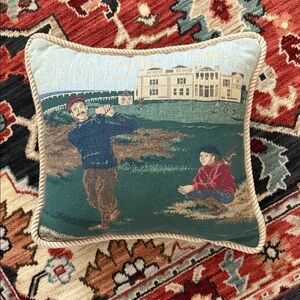 Vintage Golf Scene Tapestry Pillow